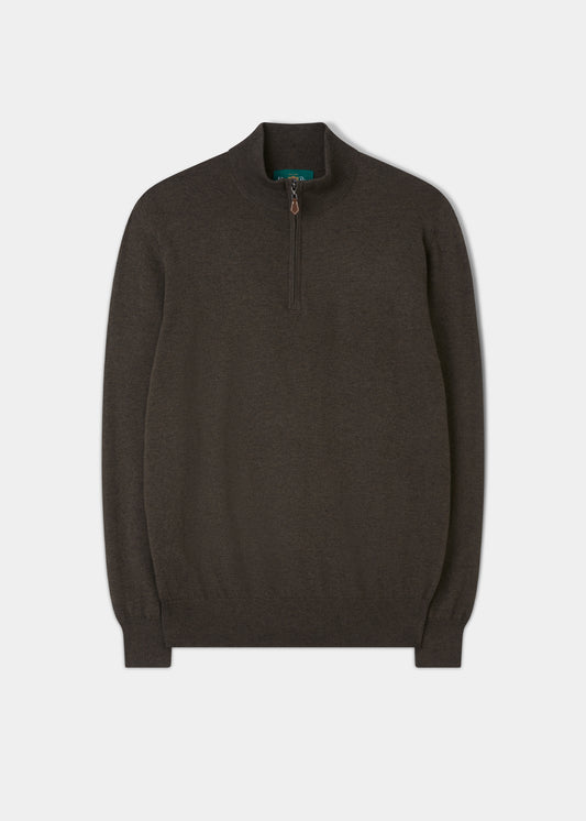Maglione Ashfield in cotone merino con cerniera 1/4 in alghe