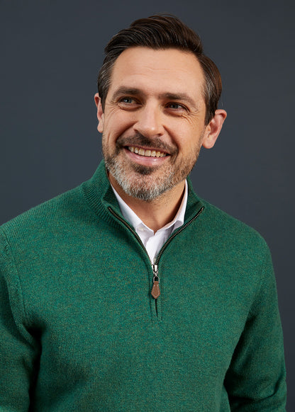 Men's Lambswool 1/4 Zip Jumper in Forest