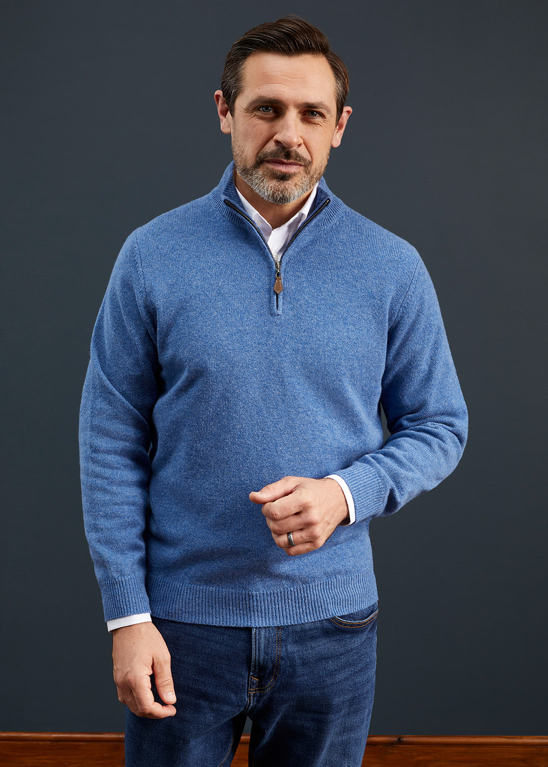 Men's Lambswool 1/4 Zip Jumper in Jeans