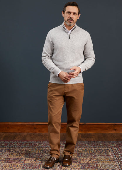 Men's Lambswool 1/4 Zip Jumper in Pearl Grey