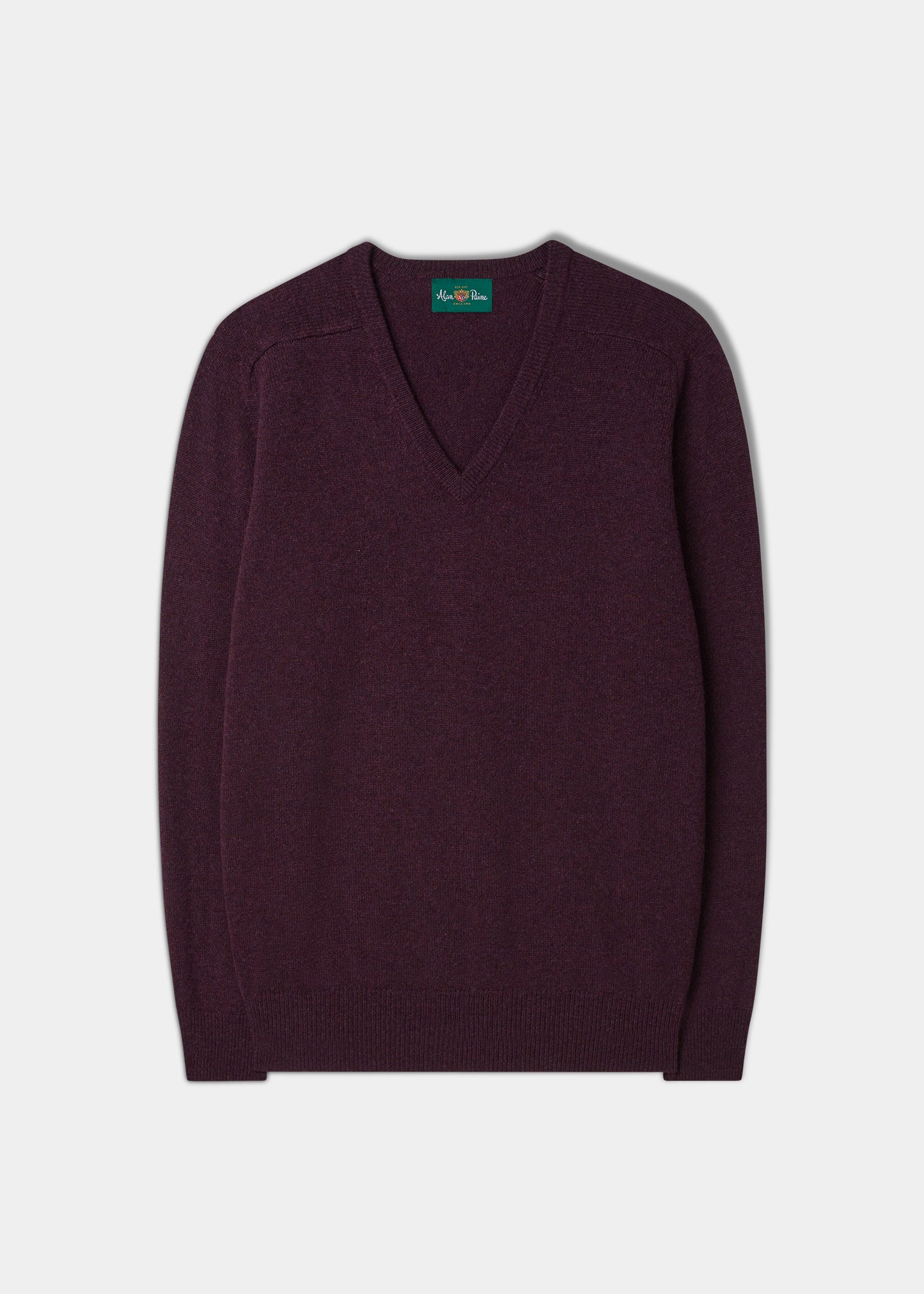 Men's Lambswool Vee Neck Jumper in Black Grape