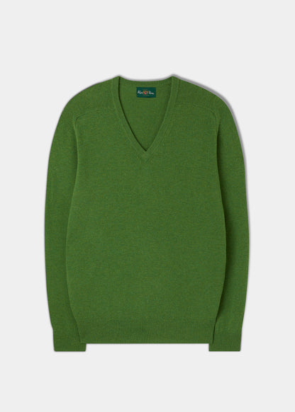 Men's Lambswool Vee Neck Jumper in Green 