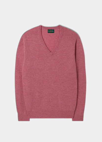 Men's Lambswool Vee Neck Jumper in Nougat 