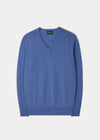 Men's Lambswool Vee Neck Jumper in Ocean