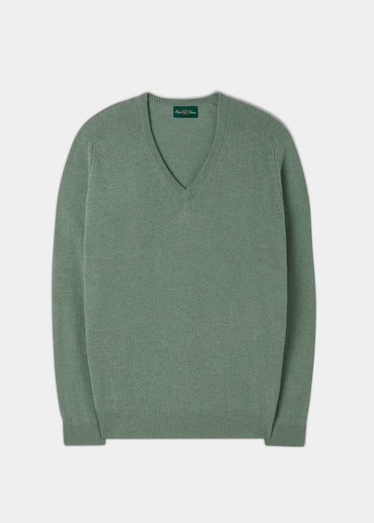 Maglione da uomo in lambswool con scollo a V modello menta verde - Vestibilità Classica
