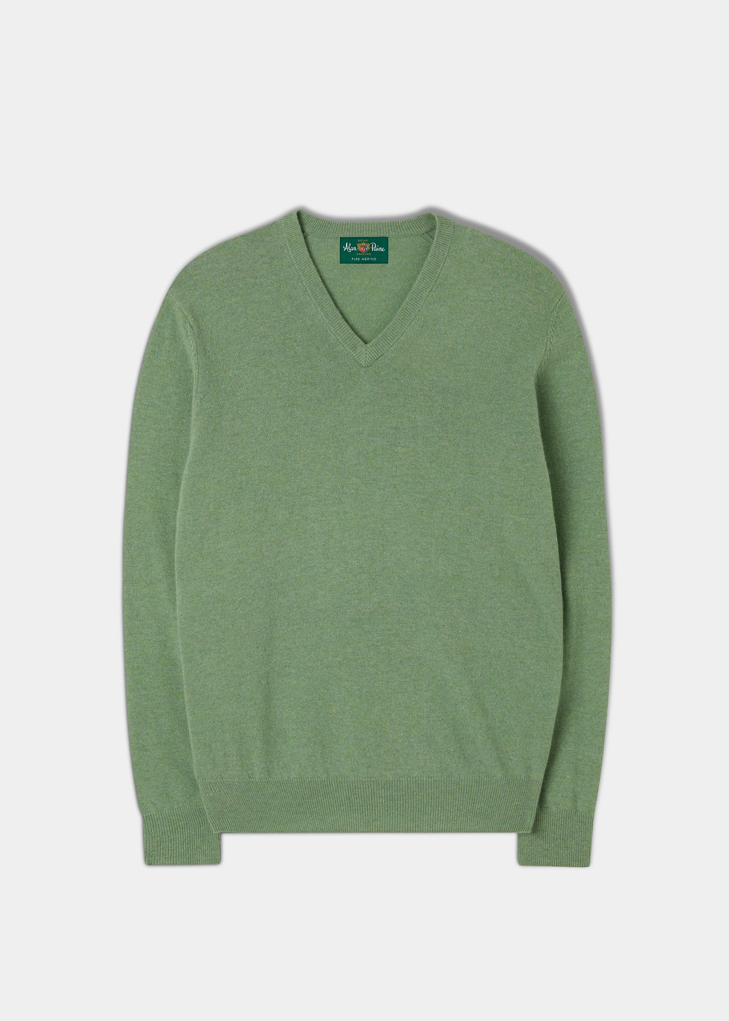 Men's Geelong Lambswool Vee Neck Jumper in Sage