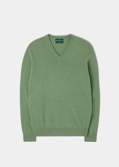 Men's Geelong Lambswool Vee Neck Jumper in Sage