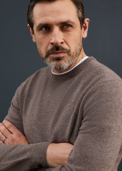 Men's Geelong Lambswool Crew Neck Jumper In Tobacco
