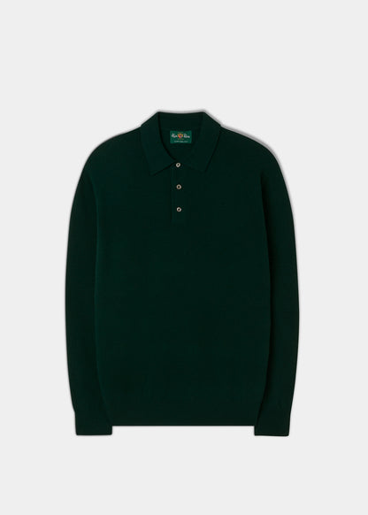 Men's Geelong Lambswool Long Sleeve Polo Shirt in Dark Olive