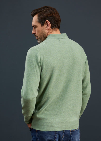 Men's Geelong Lambswool Long Sleeve Polo Shirt in Sage