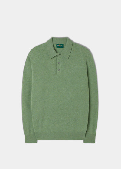 Men's Geelong Lambswool Long Sleeve Polo Shirt in Sage