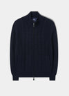 Aberfoyle Men's Lambswool Cable Front Zip Mock Neck In Navy