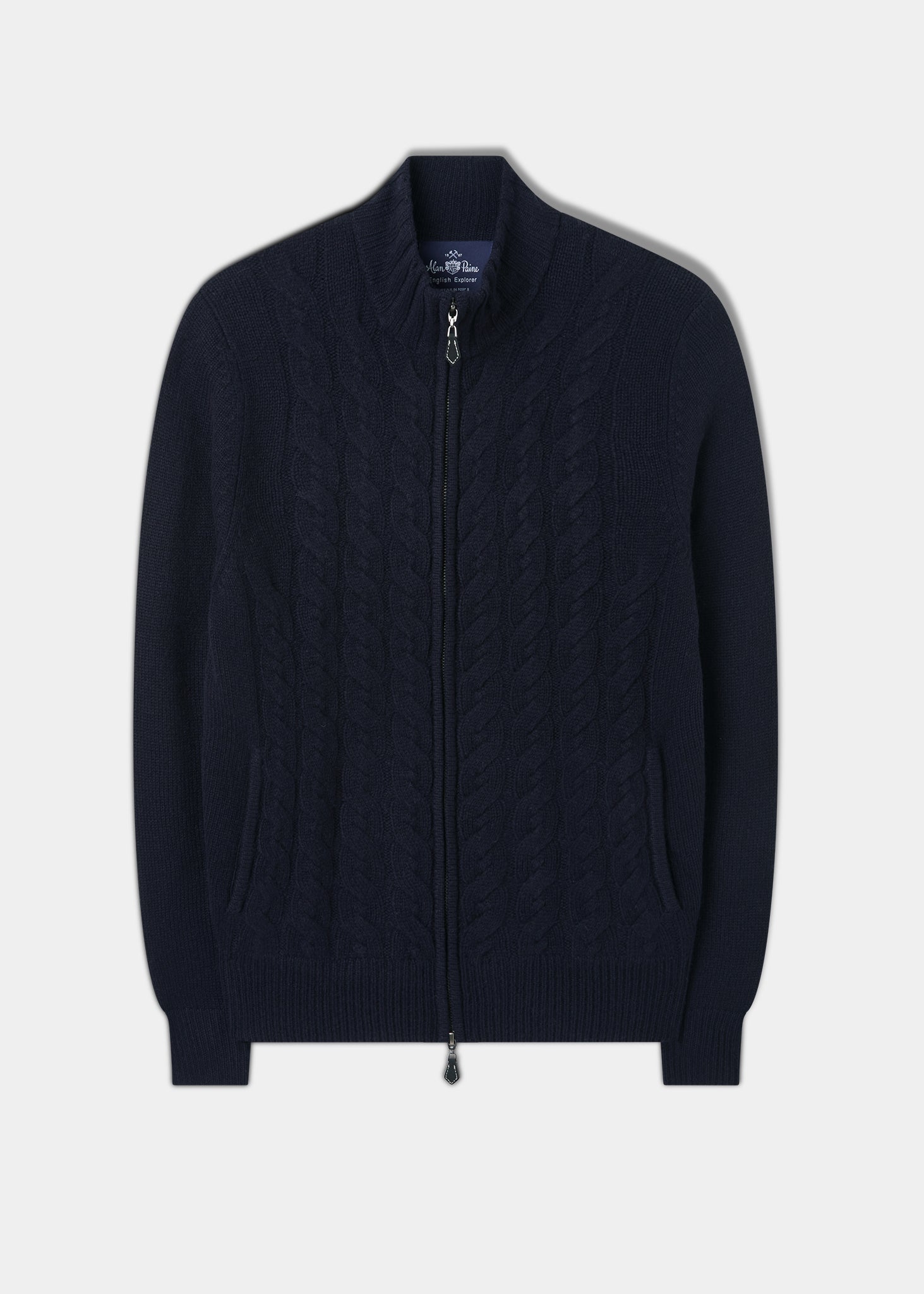 Aberfoyle Men's Lambswool Cable Front Zip Mock Neck In Navy