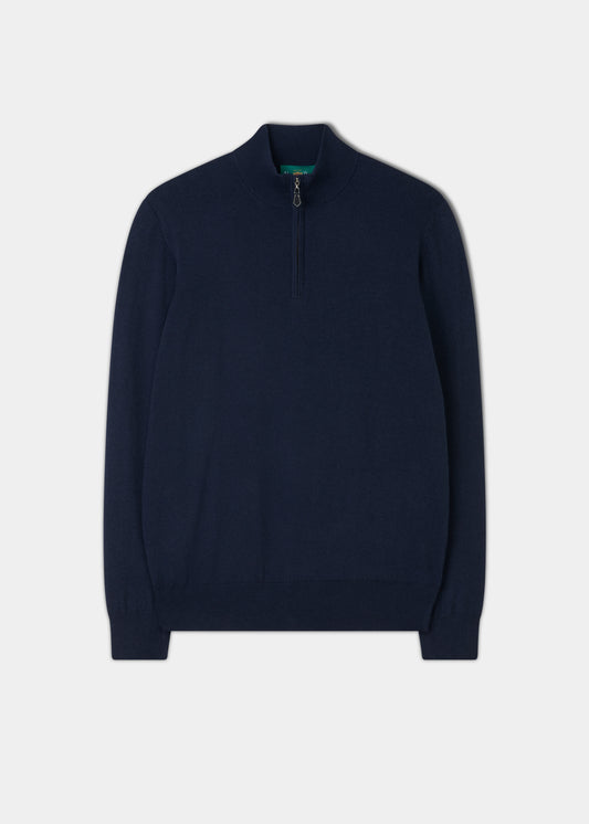 Maglione Ashfield in cotone merino con zip 1/4 in blu scuro