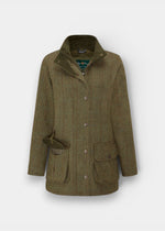 Rutland Ladies Tweed Waterproof Shooting Coat In Hemp