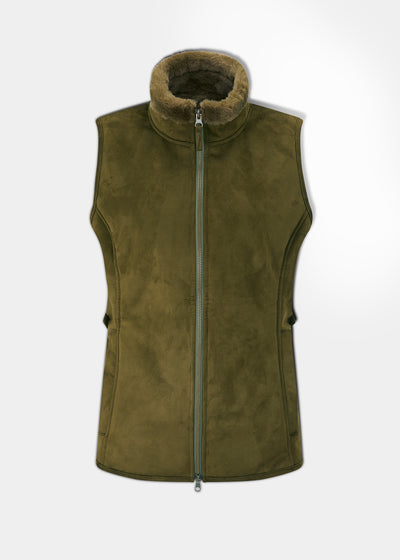 Surrey Ladies Fur Lined Gilet In Olive