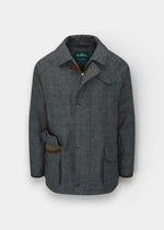 Surrey Men's Tweed Waterproof Coat in Blue Check  -  Shooting Fit