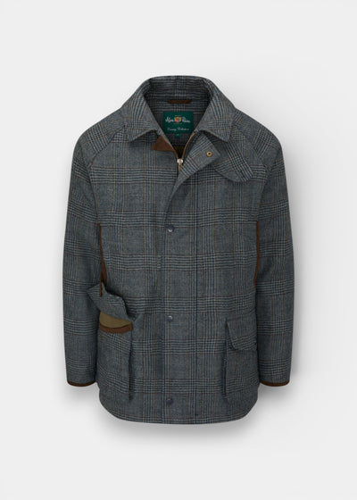 Surrey Men's Tweed Waterproof Coat in Blue Check  -  Shooting Fit