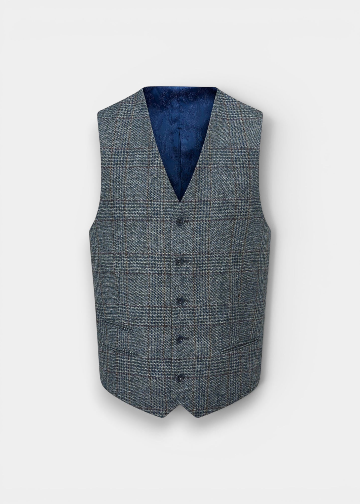 Surrey Men's Tweed Water Repellent Lined Waistcoat in Blue Check  -  Regular Fit