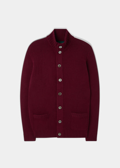 Maglione da uomo con bottoni in lana d'agnello Landford in Bordeaux - Vestibilità regolare