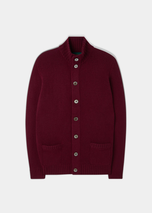 Maglione da uomo con bottoni in lana d'agnello Landford in Bordeaux - Vestibilità regolare