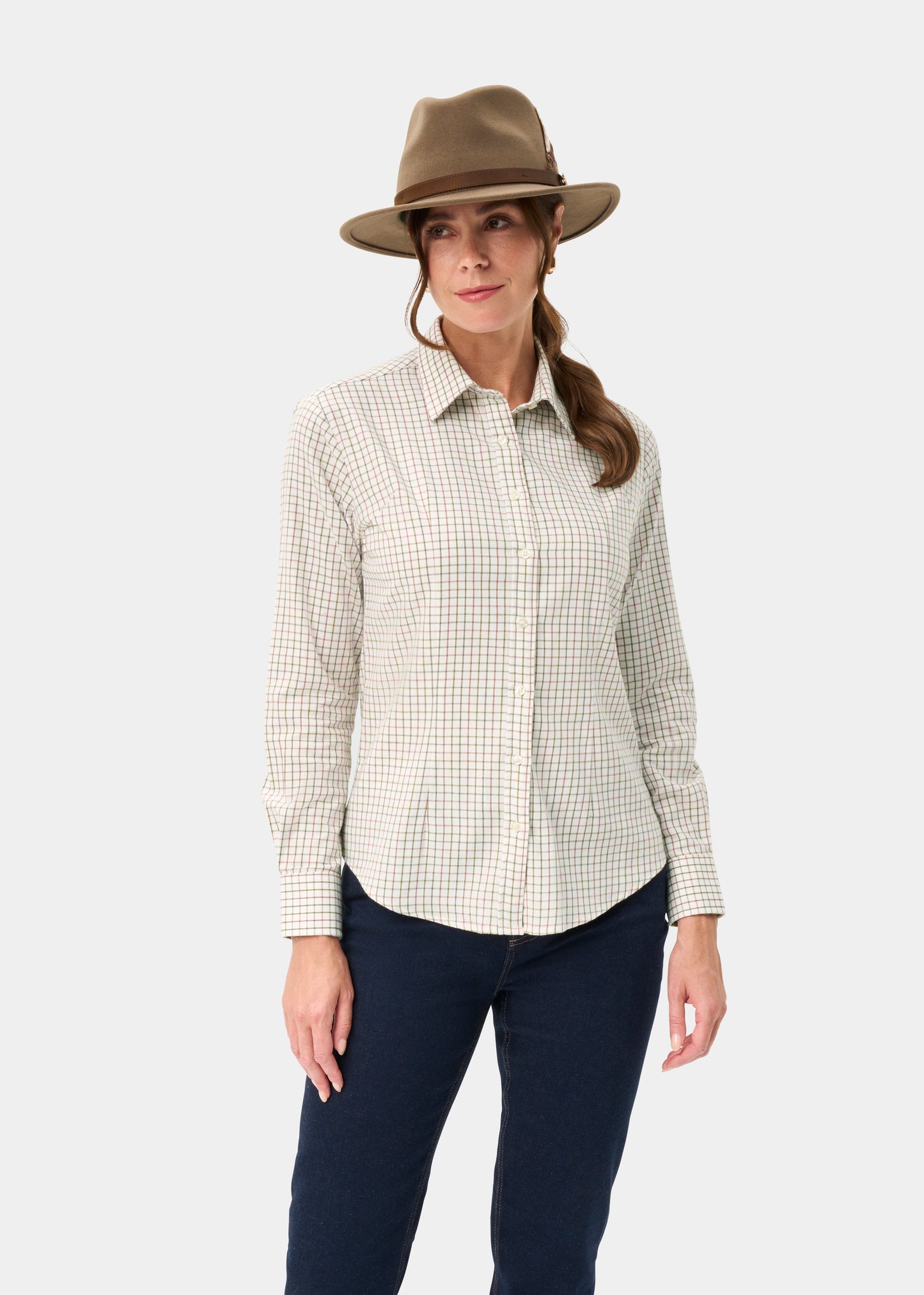 Bromford Ladies Cotton Shirt In Olive Check - Regular Fit