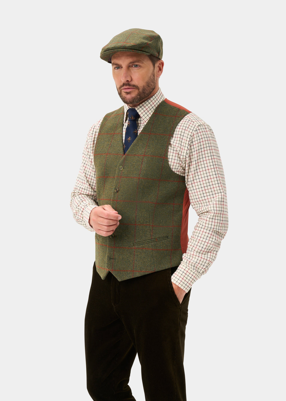 Combrook Men's Tweed Water Repellent Lined-Back Waistcoat in Reed  -  Regular Fit