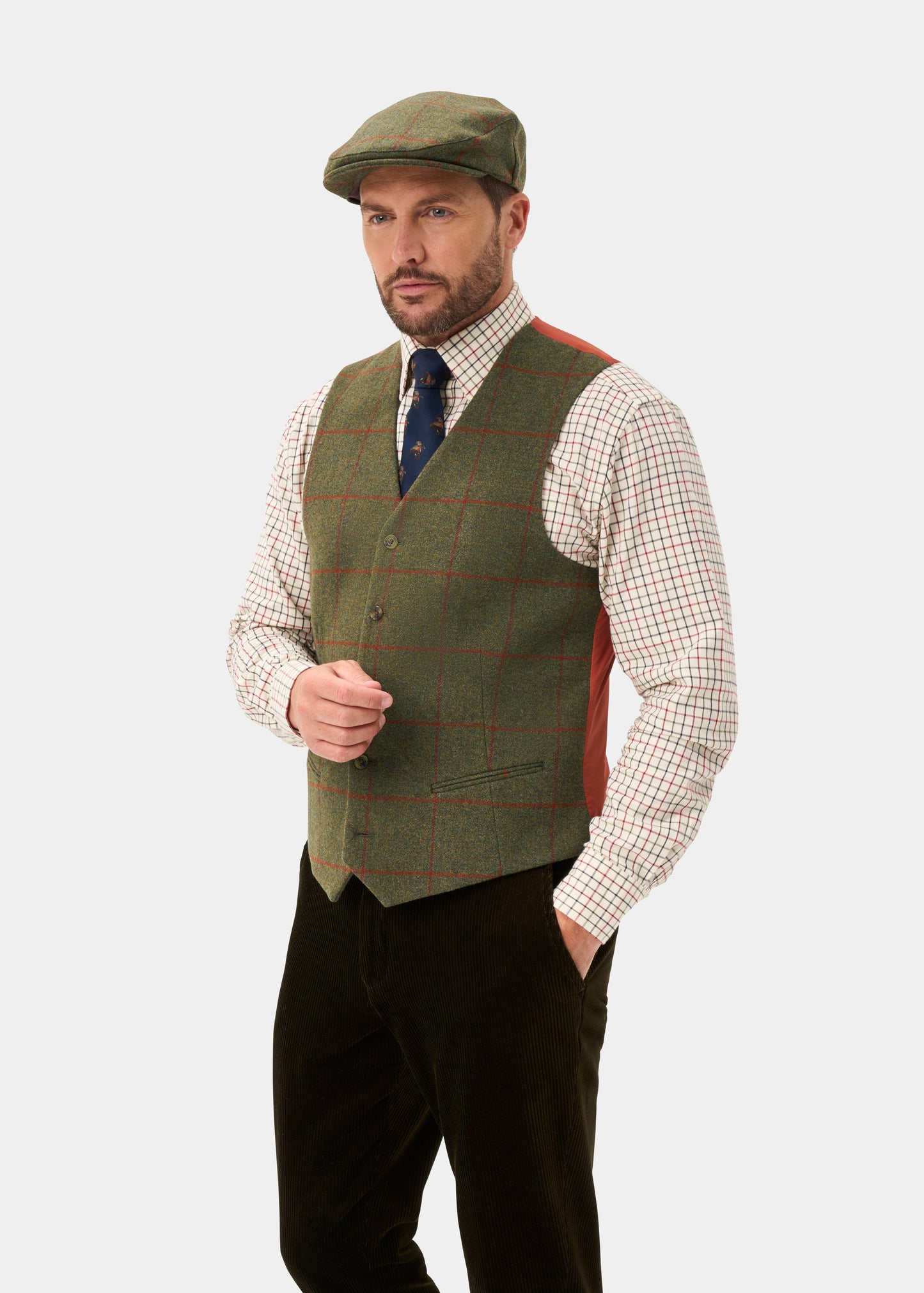 Combrook Men's Tweed Water Repellent Lined-Back Waistcoat in Reed  -  Regular Fit