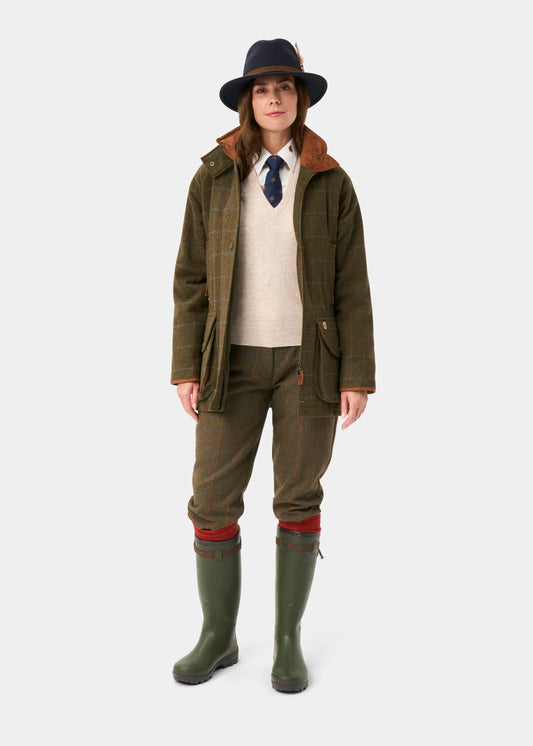 Combrook Ladies Tweed Waterproof Shooting Coat in Willow  -  Shooting Fit