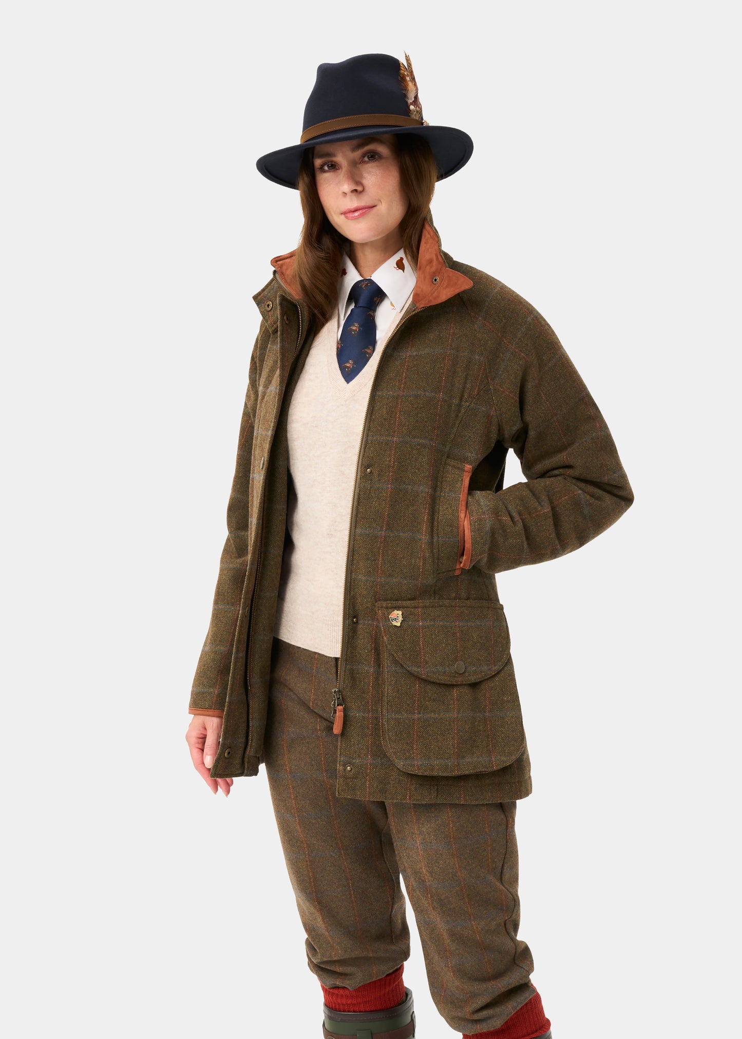 Combrook Ladies Tweed Waterproof Shooting Coat in Willow  -  Shooting Fit