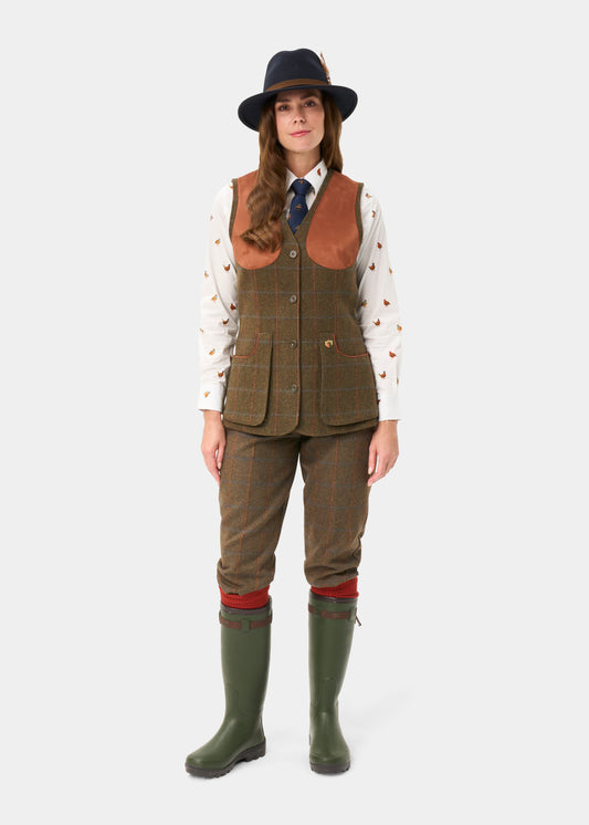 Combrook Ladies Tweed Water Repellent Shooting Waistcoat in Willow  -  Regular Fit