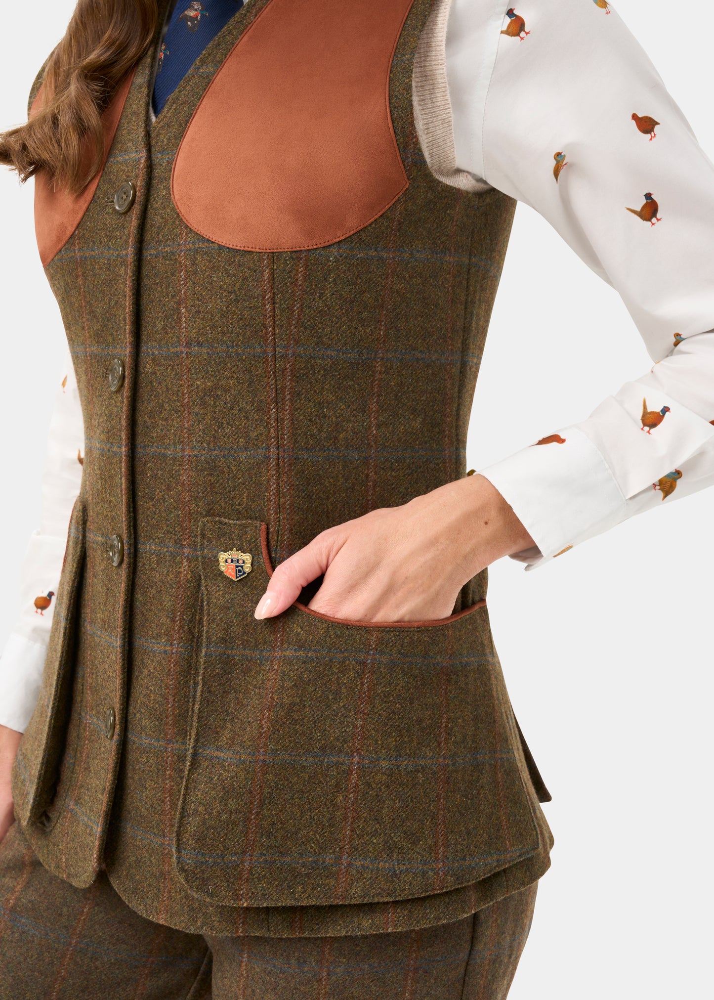 Combrook Ladies Tweed Water Repellent Shooting Waistcoat in Willow  -  Regular Fit