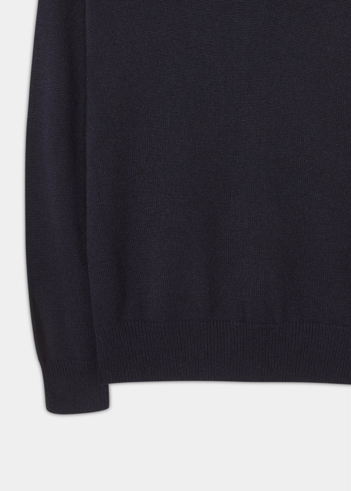 Selkirk Pure Cashmere V-Neck Jumper In Dark Navy, featuring a V-neck, ribbed hem, and ribbed cuffs.