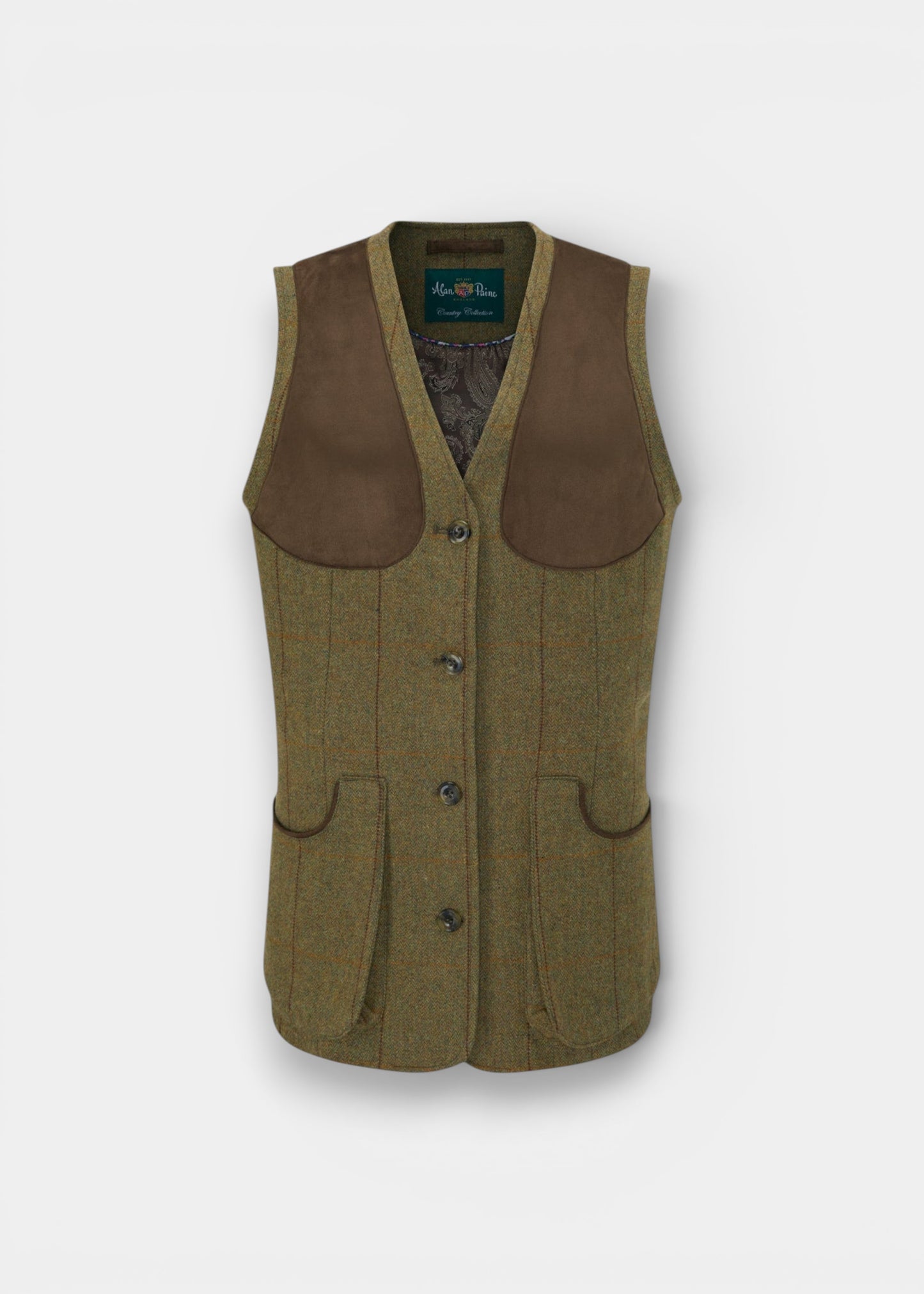 Combrook Ladies Tweed Water Repellent Shooting Waistcoat in Grove  -  Regular Fit