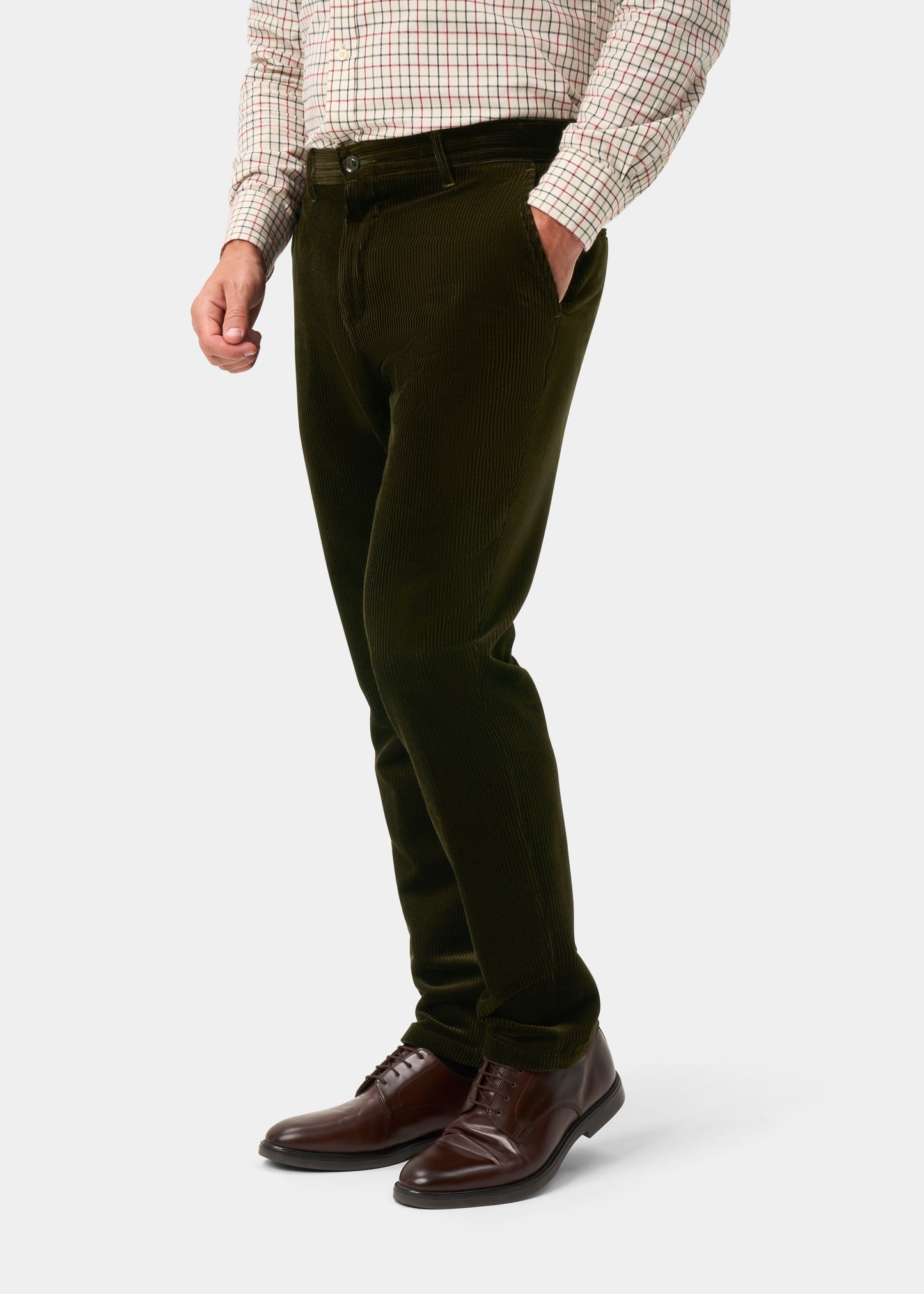 Men's Cotton Cord Trousers In Olive
