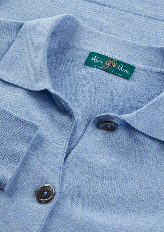 Ladies Cotton Cashmere Collared Cardigan in Light Blue