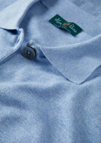 Ladies Cotton Cashmere Collared Cardigan in Light Blue