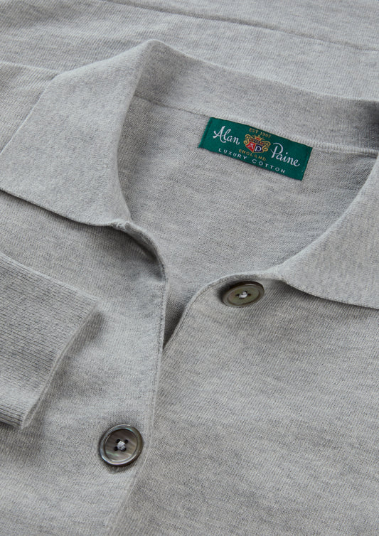 Ladies Cotton Cashmere Collared Cardigan in Light Grey