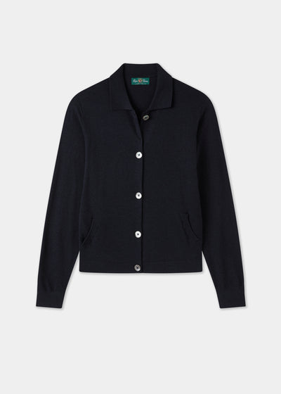 Ladies Cotton Cashmere Collared Cardigan in Navy
