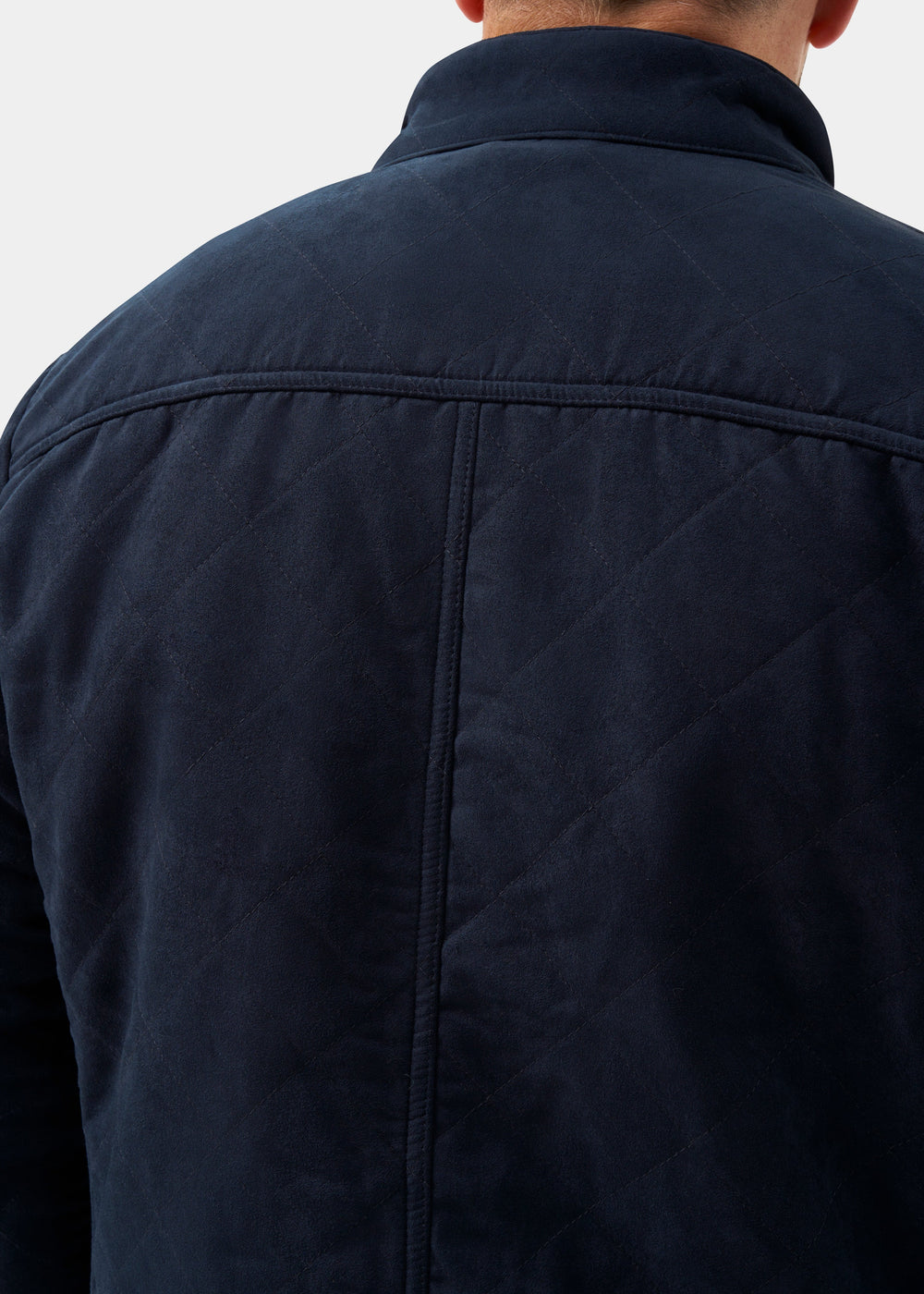 Back view of a person in a Felwell Men’s Quilted Jacket in Dark Navy, featuring visible quilted stitching.