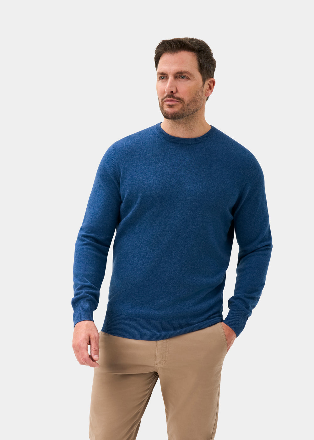 Men's Cashmere Crew Neck Jumper in Denim