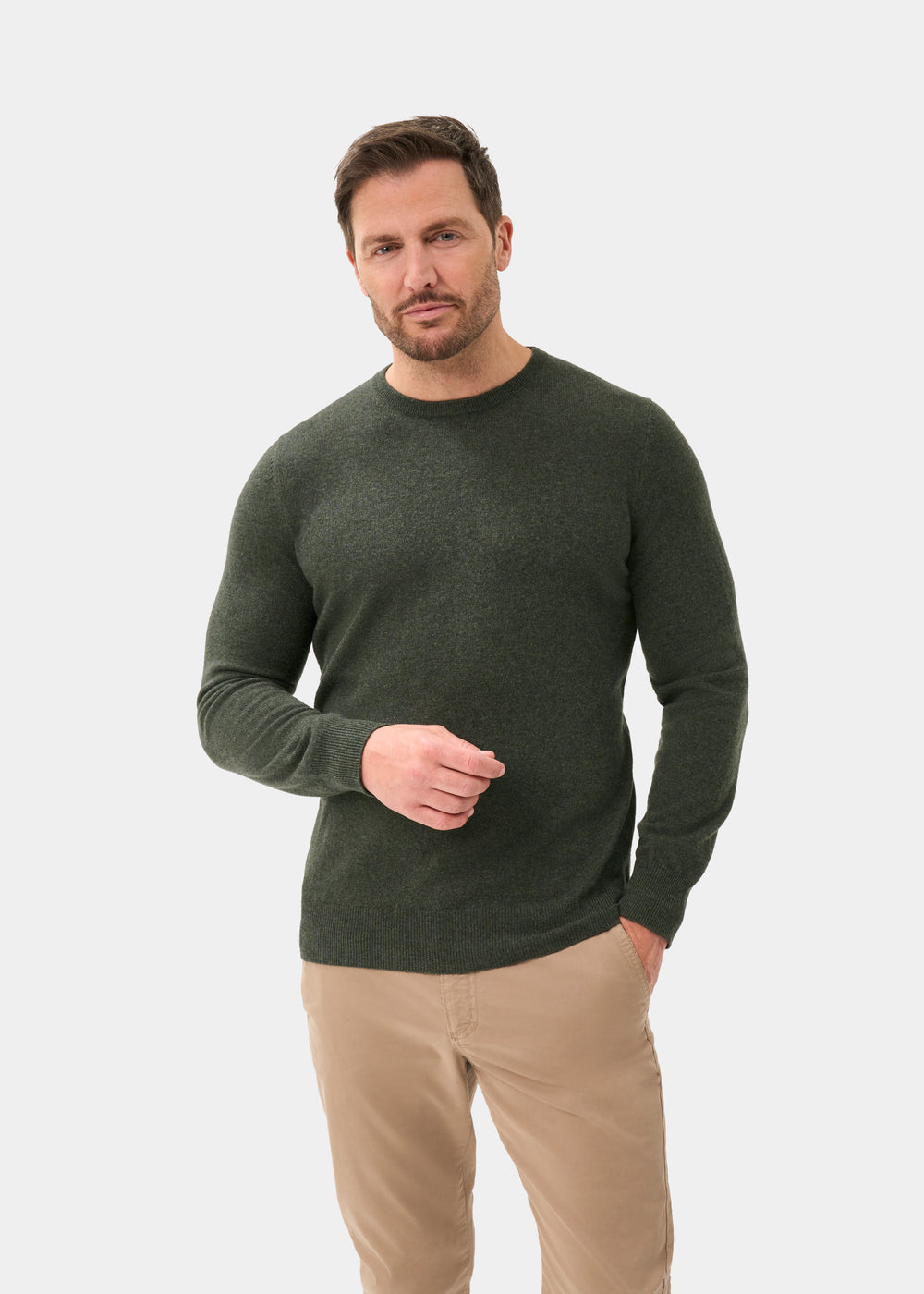 Men's Cashmere Crew Neck Jumper in Rosemary