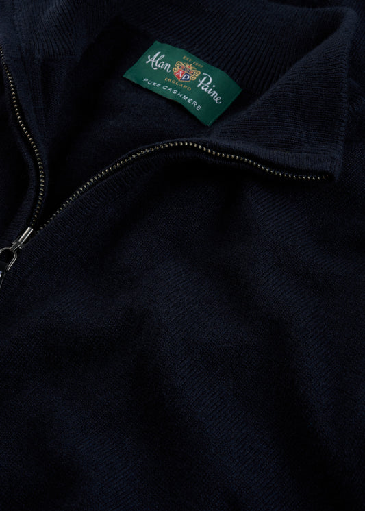 Men's Cashmere Quarter Zip Neck Jumper in Dark Navy