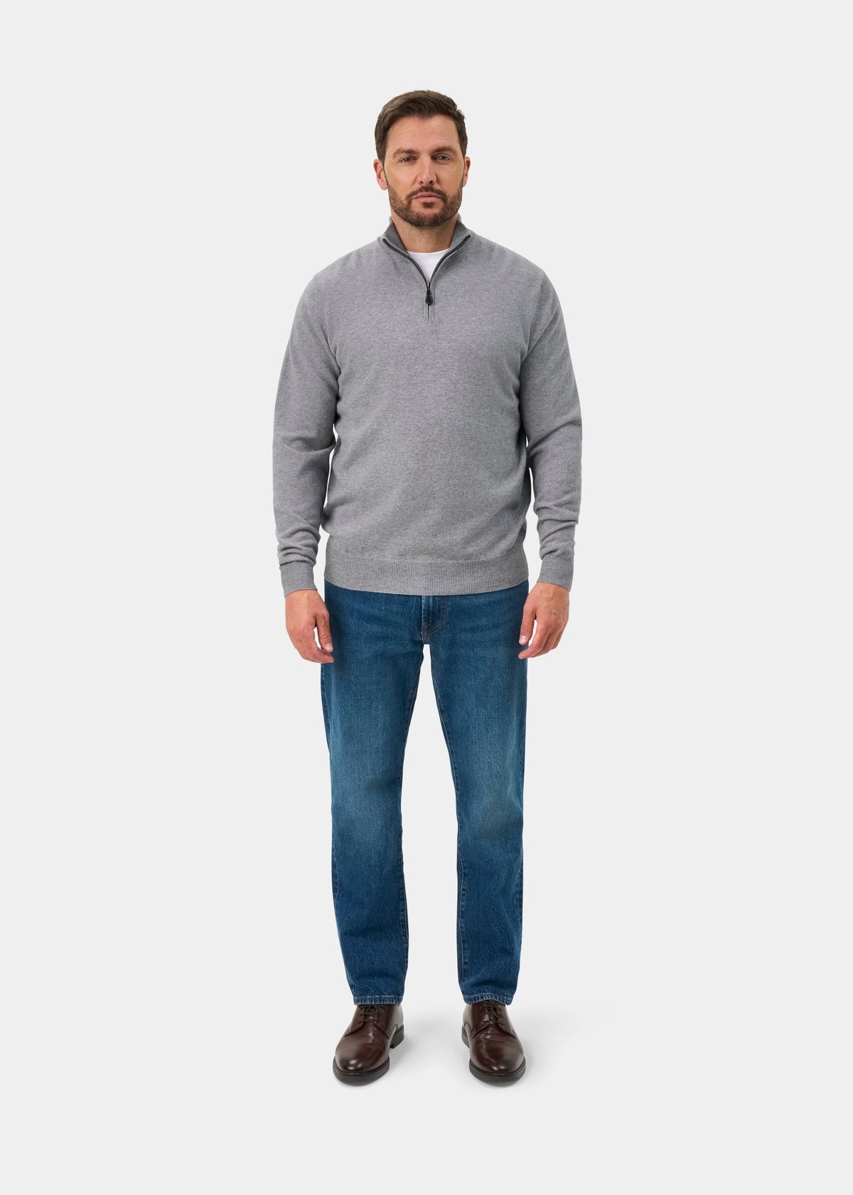Hanbury Pure Cashmere Quarter Zip Jumper In Light Grey Mix - Regular Fit