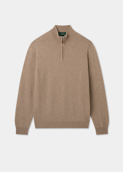 Men's Cashmere Quarter Zip Neck Jumper in Linen