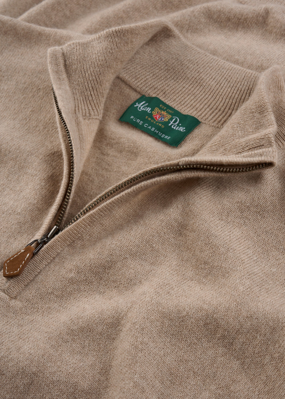 Men's Cashmere Quarter Zip Neck Jumper in Linen