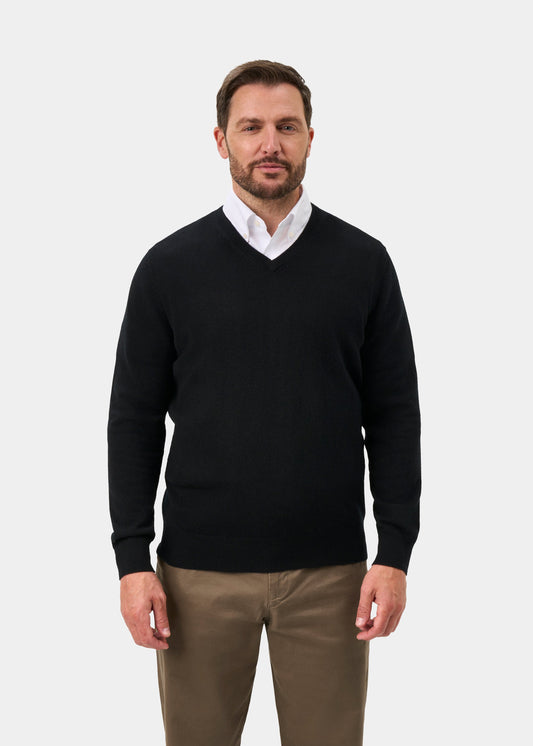 Haddington Pure Cashmere V-Neck Jumper In Black - Regular Fit