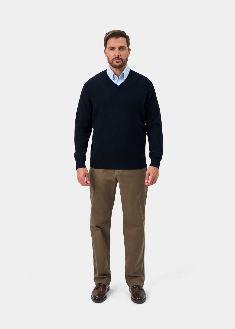 Haddington Pure Cashmere V-Neck Jumper In Dark Navy - Regular Fit