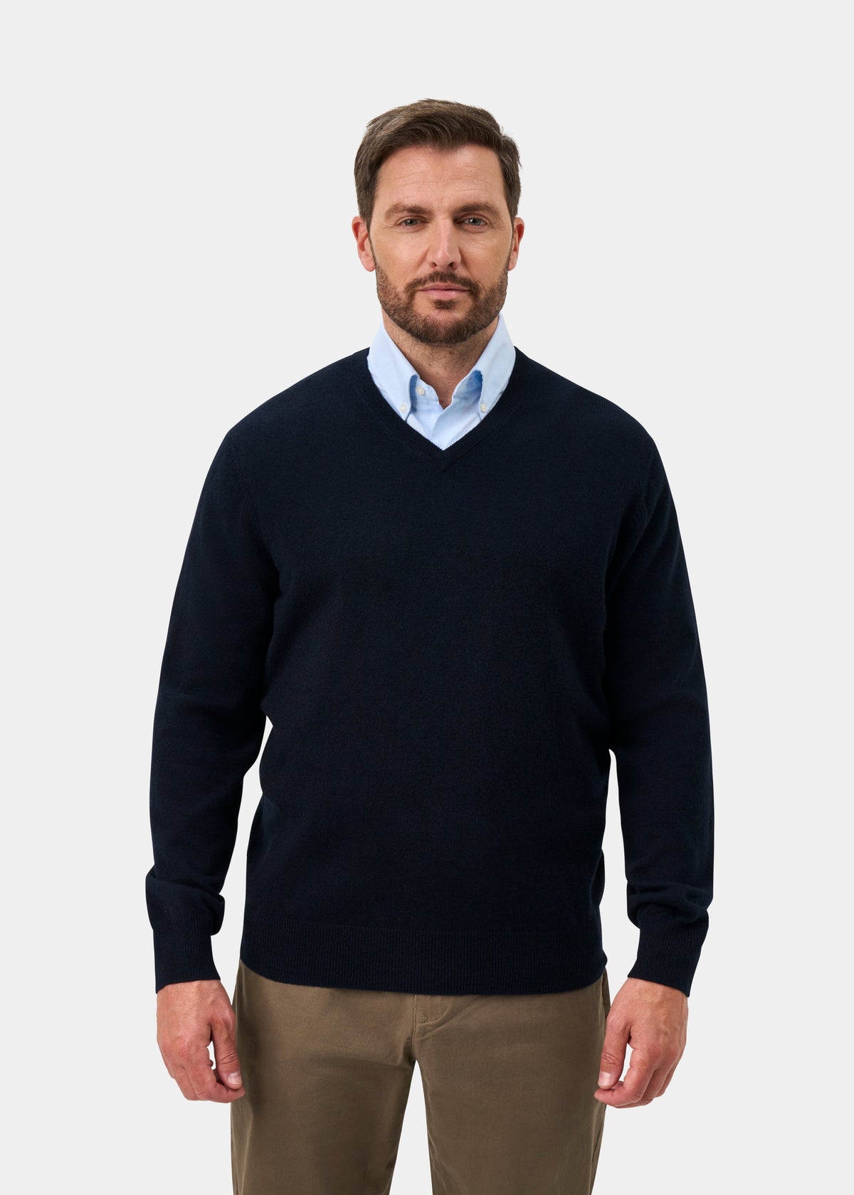Haddington Pure Cashmere V-Neck Jumper In Dark Navy - Regular Fit
