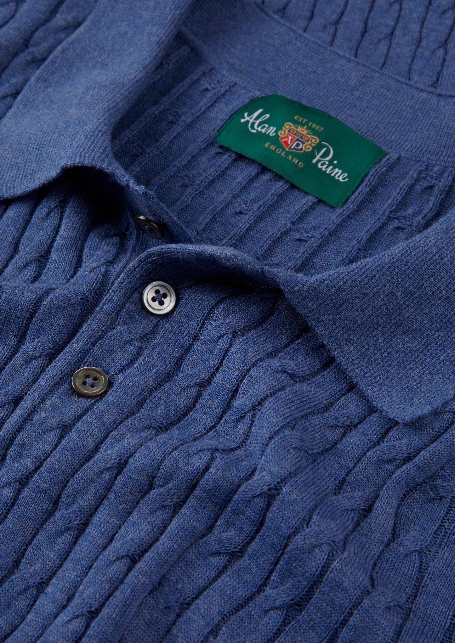 Men's Cotton Cable Polo Shirt in Blue
